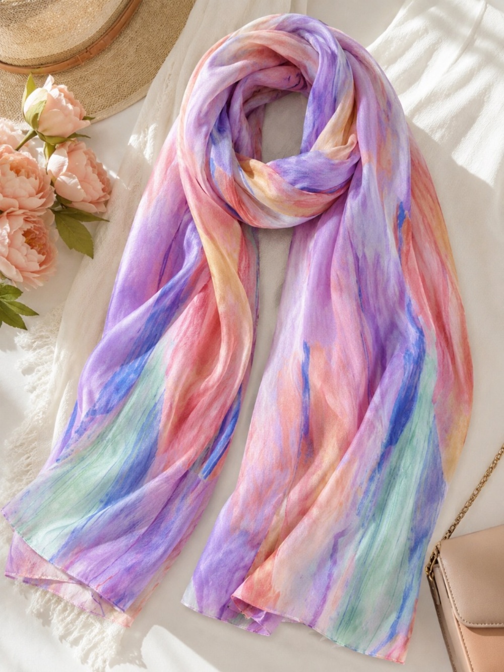 Pastel Pink Lavender Watercolor Abstract Scarf Lightweight Wrap
